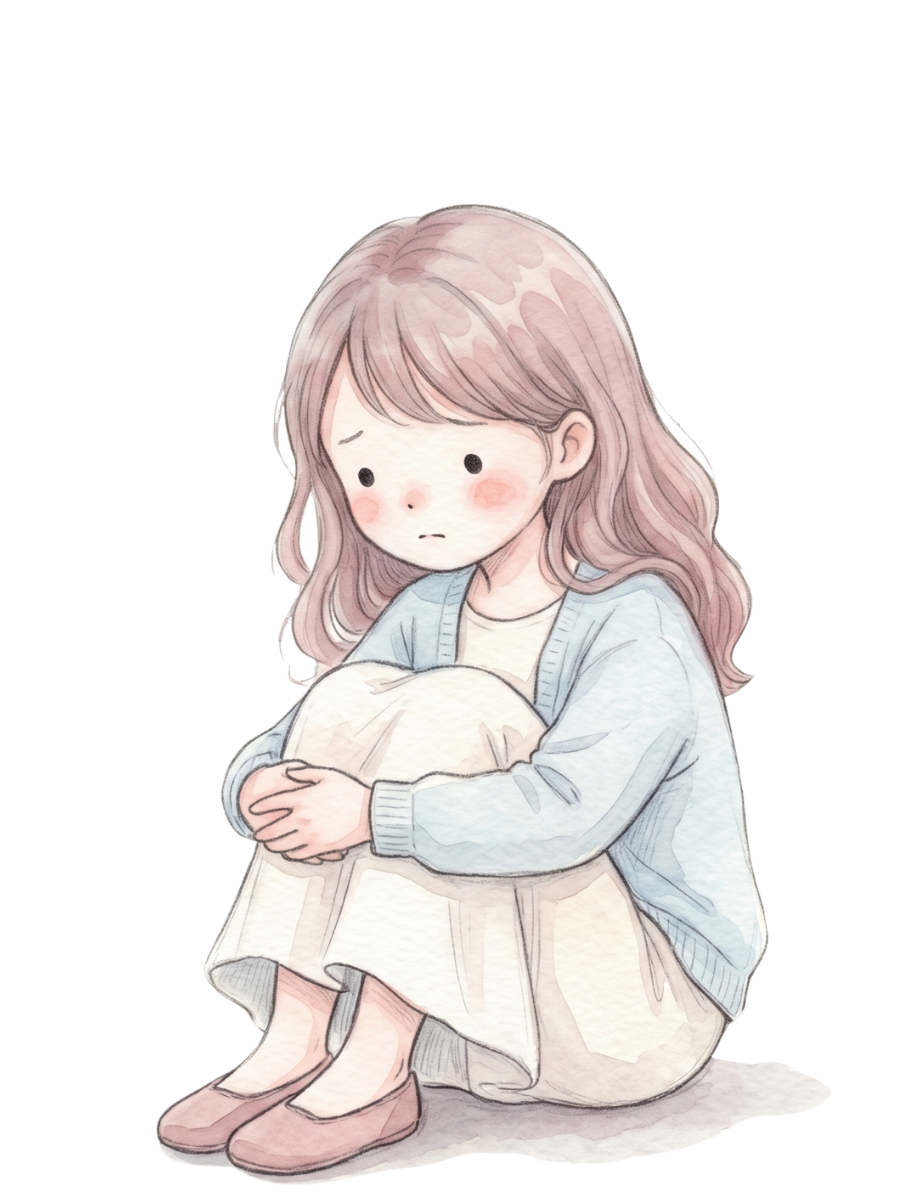 悩みをひとりで抱え込んでいる女性を描いた、占い相談ページのやさしいイラスト。