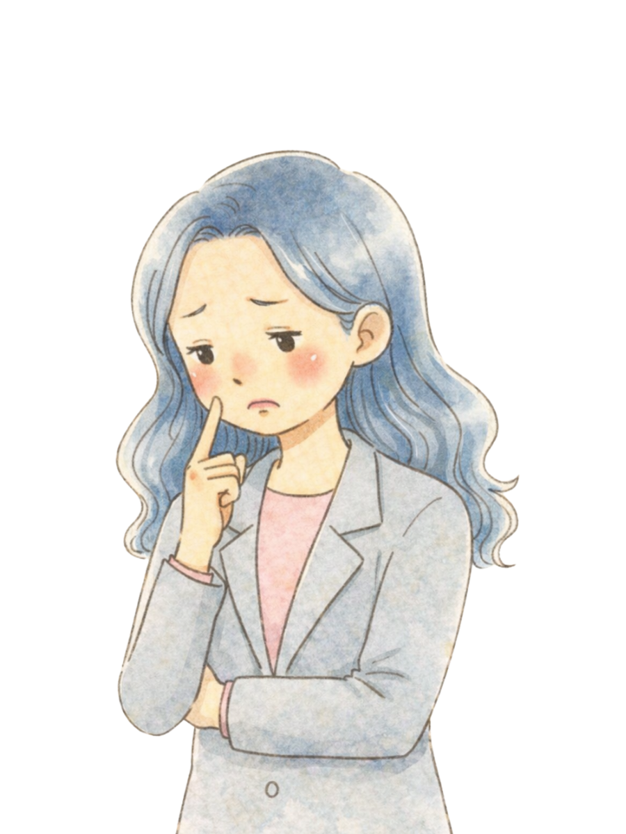 迷って立ち止まる女性の水彩イラスト