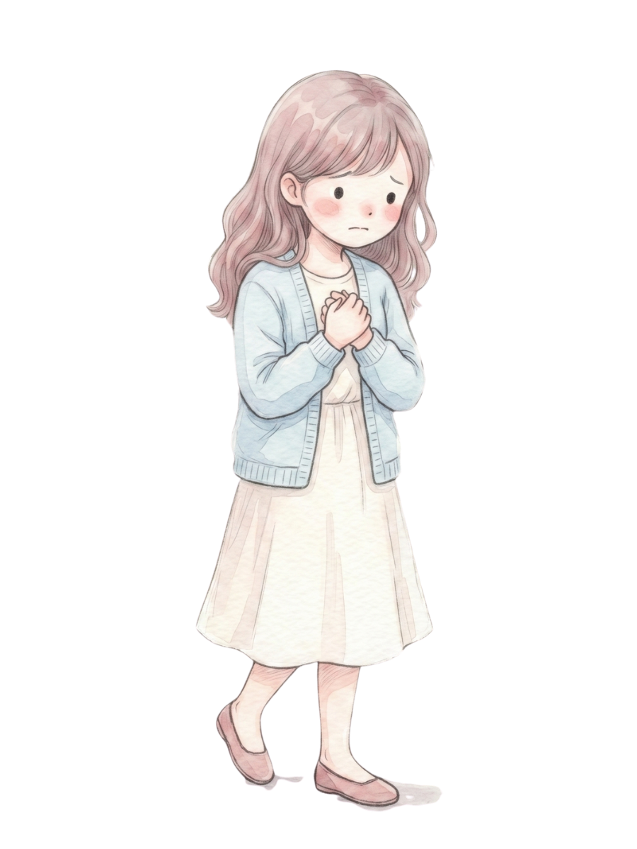 不安で一歩を踏み出せずに立ち止まる女性を描いた、占い相談ページのやさしいイラスト。