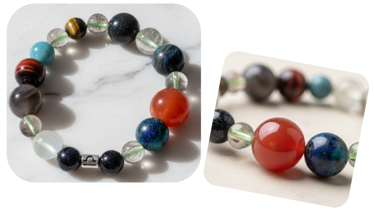 占い師えむまる完全オーダーのホロスコープ天然石ブレスレットの全体とアップの写真