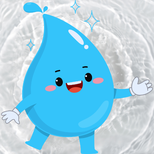 天然石の浄化方法のアイコンで綺麗な波紋の背景に水滴をイメージしたキャラクターが描かれている