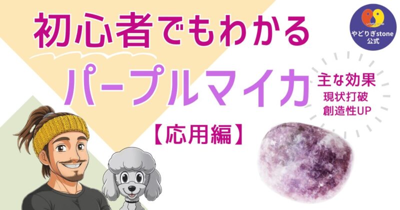 初心者でもわかるパープルマイカ応用編。パープルマイカの原石と代表キャラクターのだっち、おーちゃんのイラスト